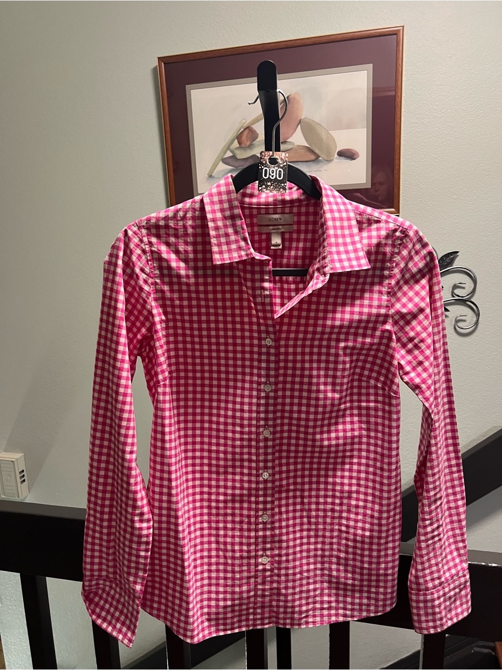 NWOT J. Crew Perfect Pink & White Gingham Button-Down Shirt Size 2 #090